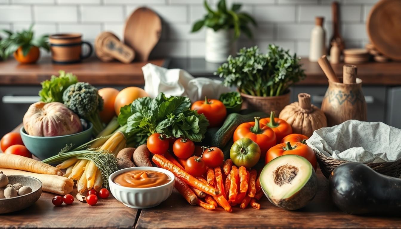 Balanced healthy meal prepared in a home kitchen